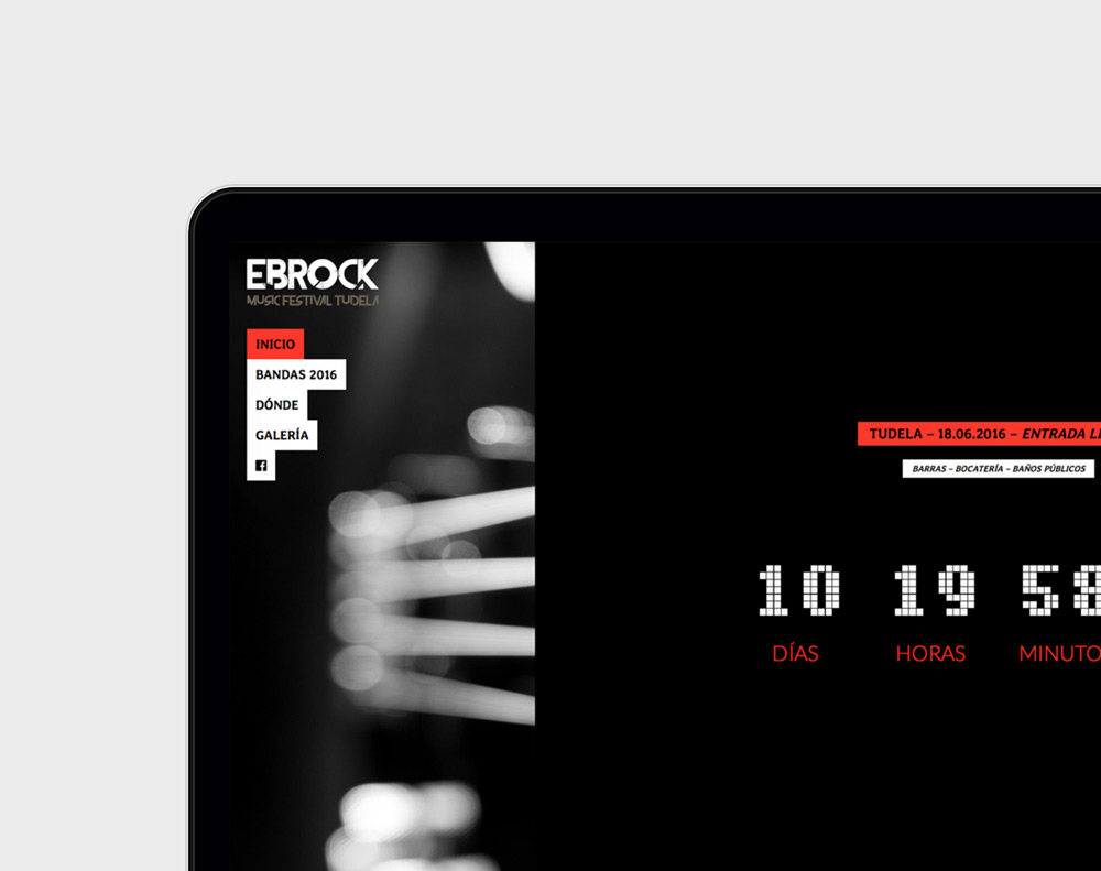 presentación diseño página web de festival demúsica Ebrock Festival en laptop