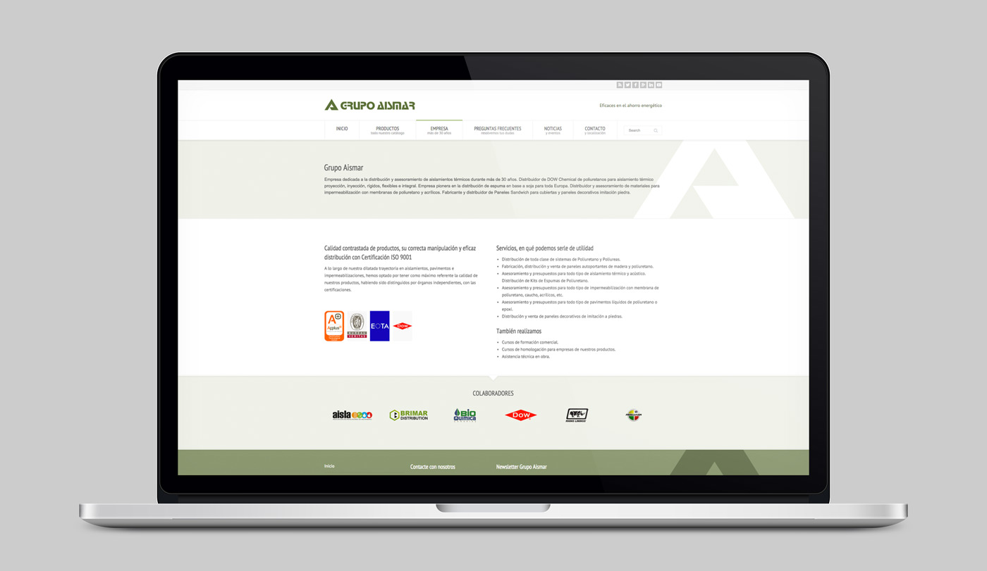 diseño de página Empresa para web de Grupo Aismar