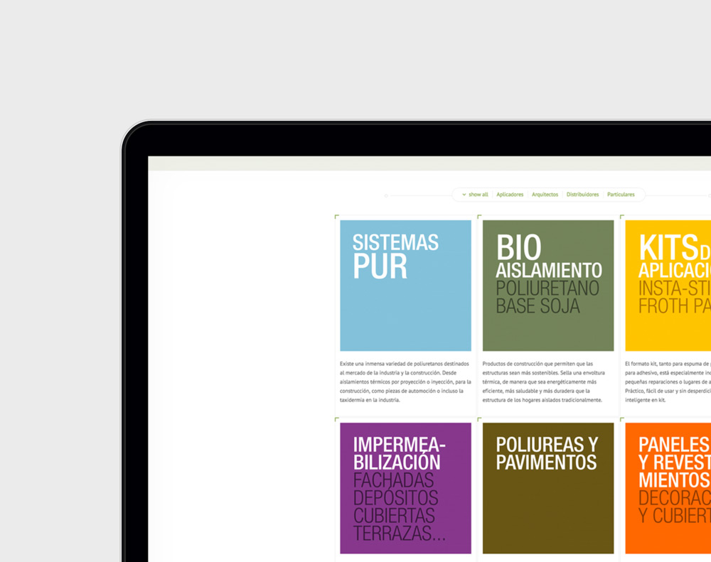 presentación diseño página web de producto industrial Poliuretanos Aismar en laptop