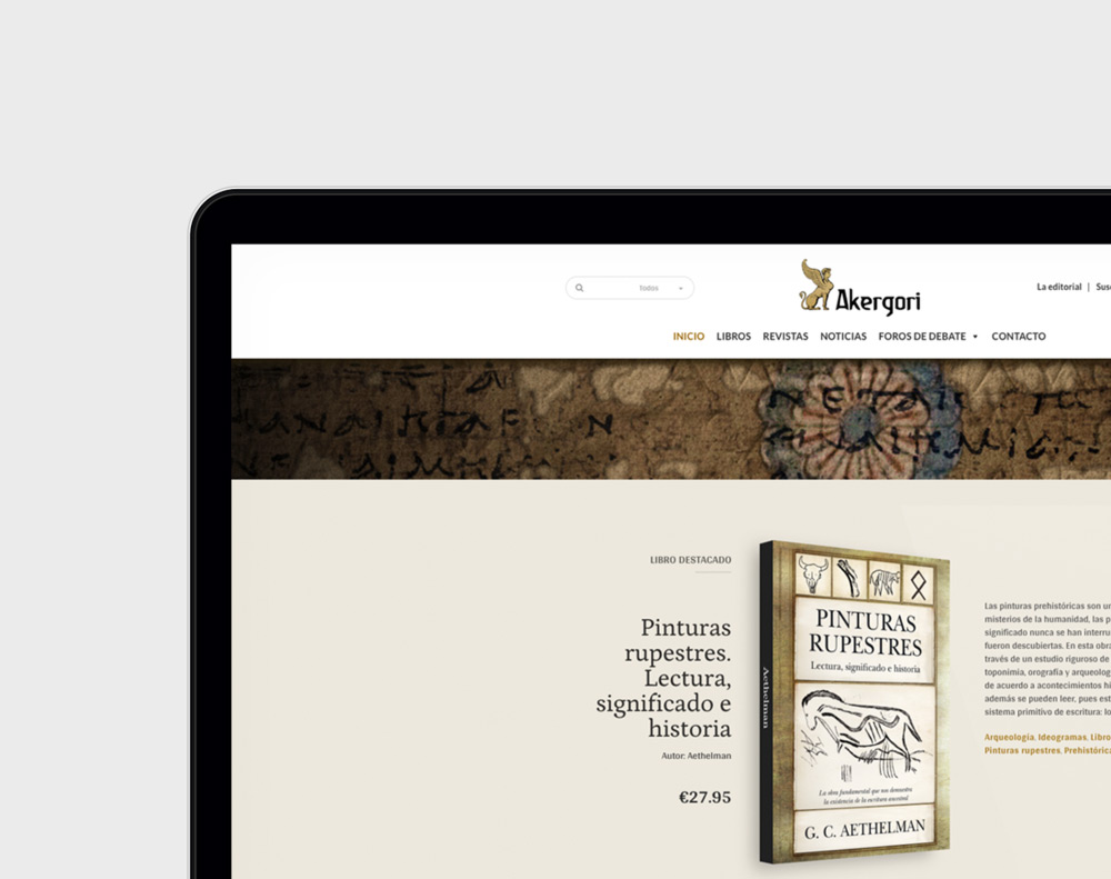 presentación diseño tienda online de libros Editorial Akergori en laptop