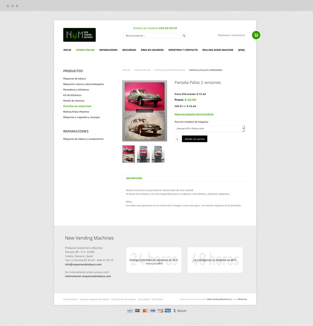 presentación de diseño de pantalla de producto en tienda online NVM