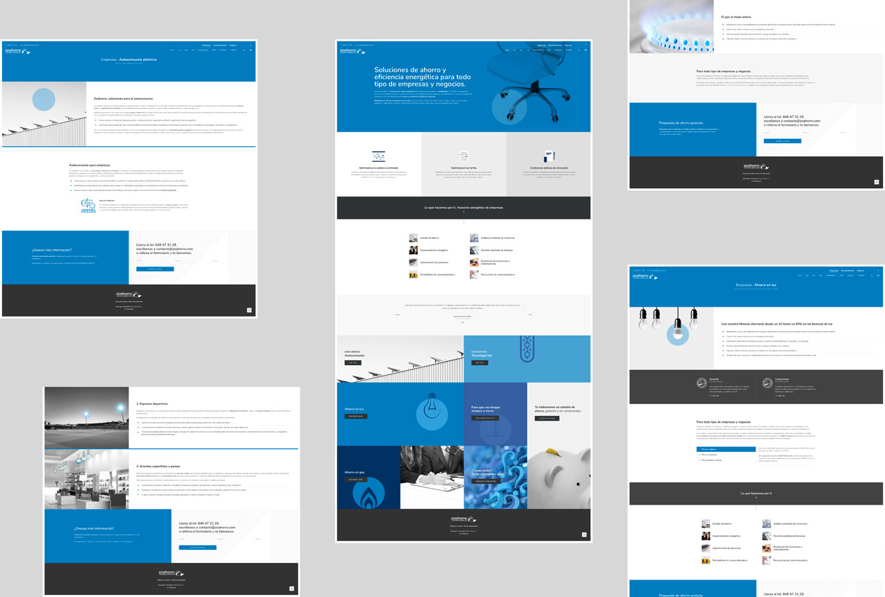 presentación de varias pantallas de diseño web para asesoría energética de empresas